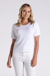Two T's Tape Yarn V Neck Sweater - White